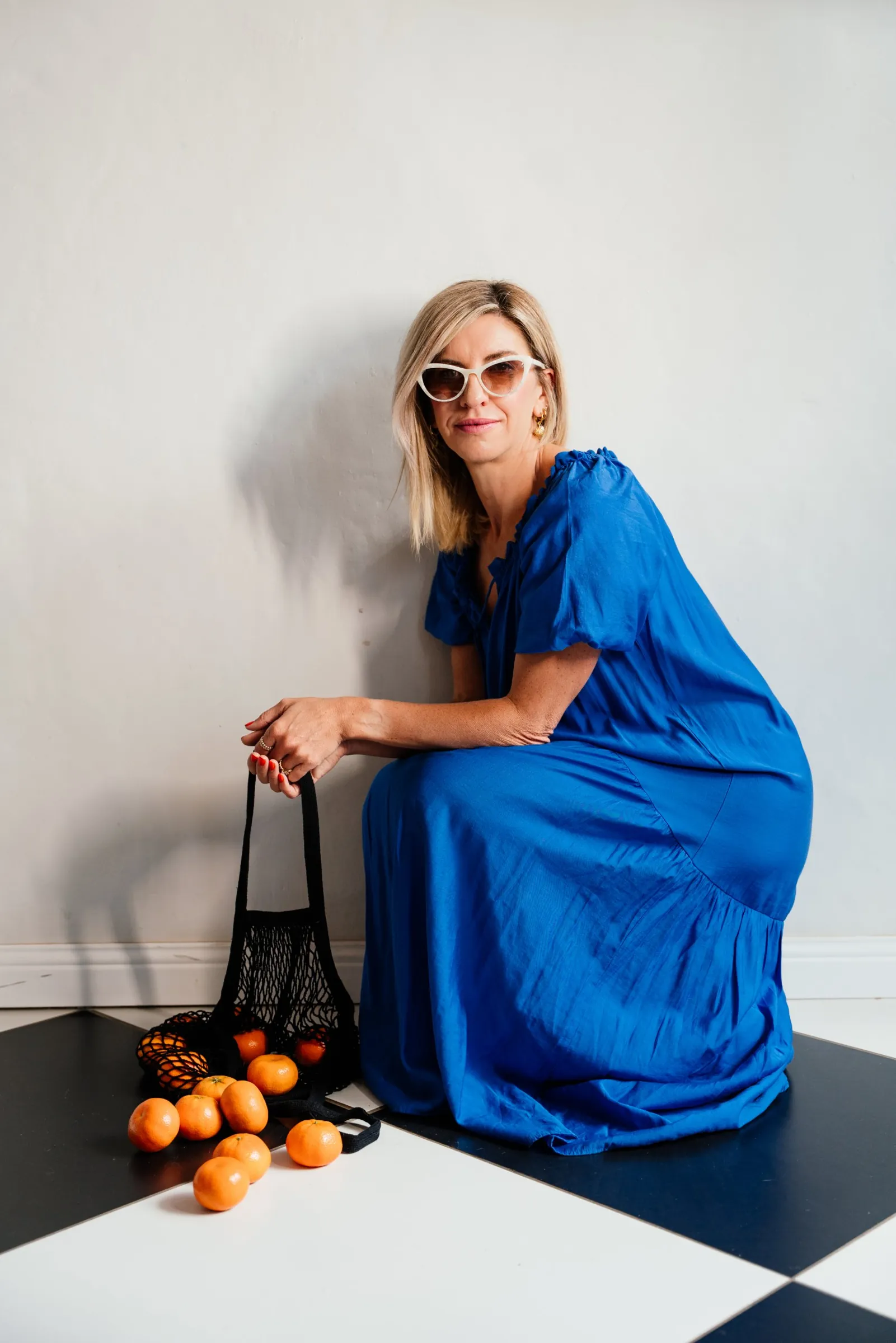 Jeanine in a cobalt blue dress
